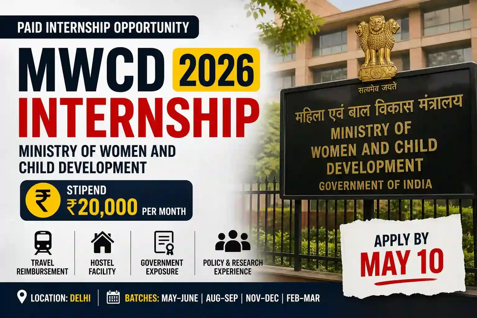 MWCD Internship 2026: ₹20K Paid Internship in Delhi