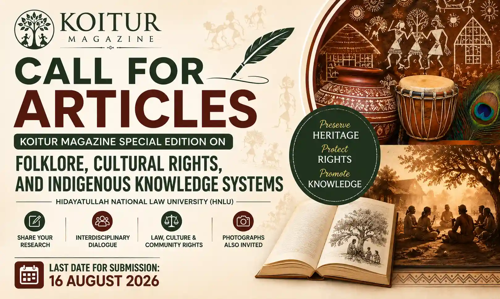 Call for Articles KOITUR Magazine Special Edition hosted by HNLU on folklore and indigenous knowledge systems.